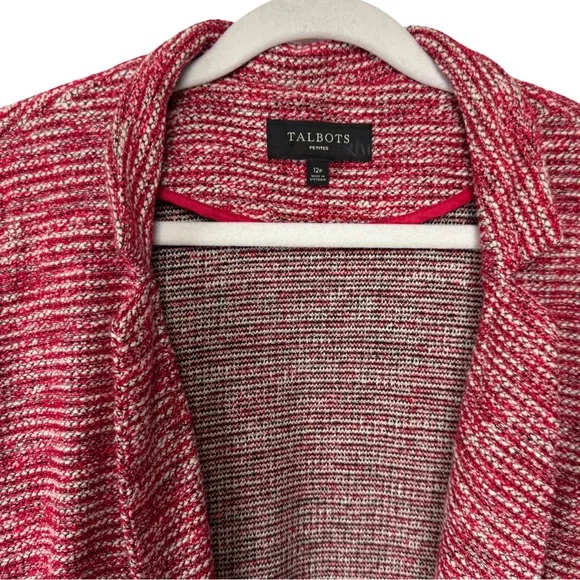 Talbots Long Sleeve Red Tweed Open Front Blazer Size Womens Size 12P - Picture 2 of 9